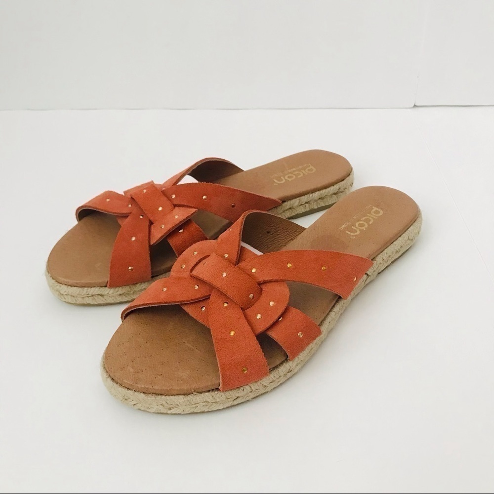 New! Picón Handmade in Spain Leather Espadrilles Straw Studded Braided Sandals
